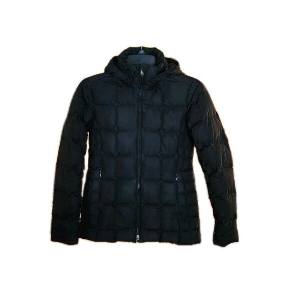Patagonia Women’s- M  Down Sweater Hoody Jacket Black Goose Down Hooded Puffer - Picture 1 of 12
